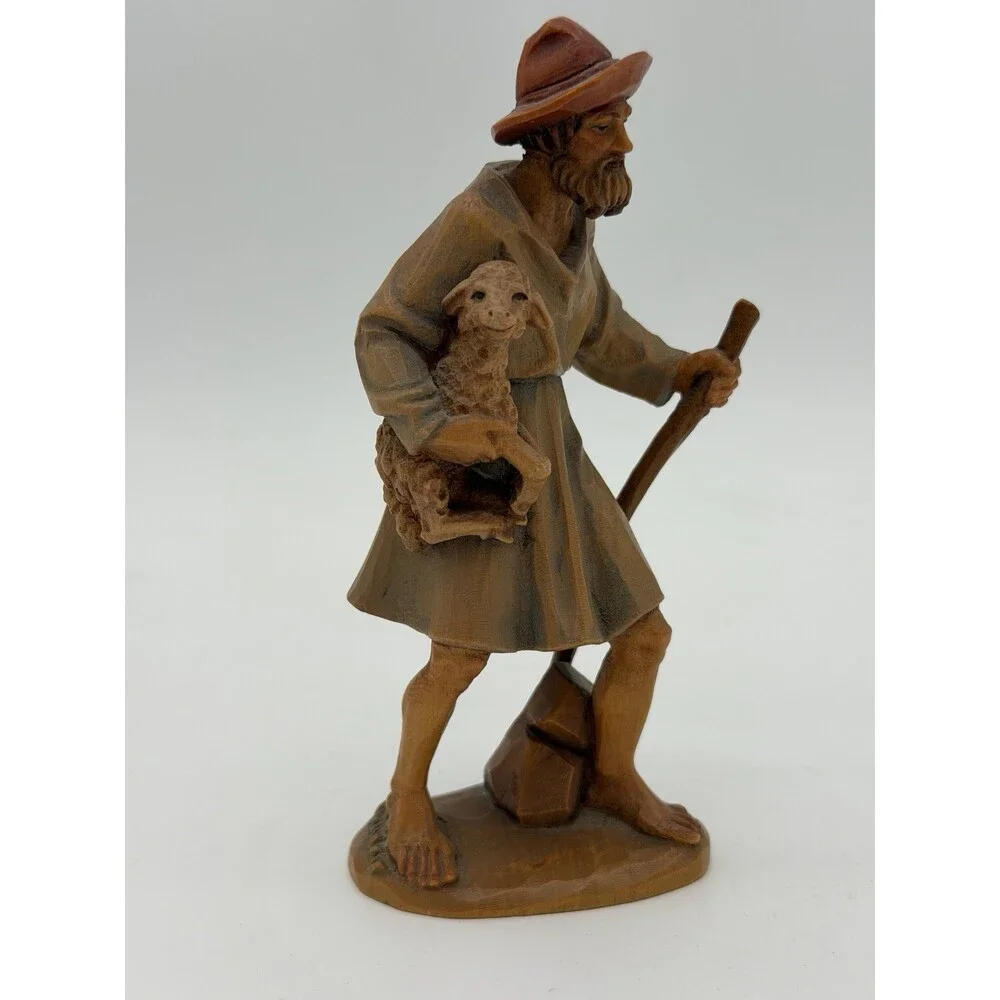 Anri Italy Folk Art Vintage Hand Carved Wood Shepherd Nativity Figurine 5.5”H